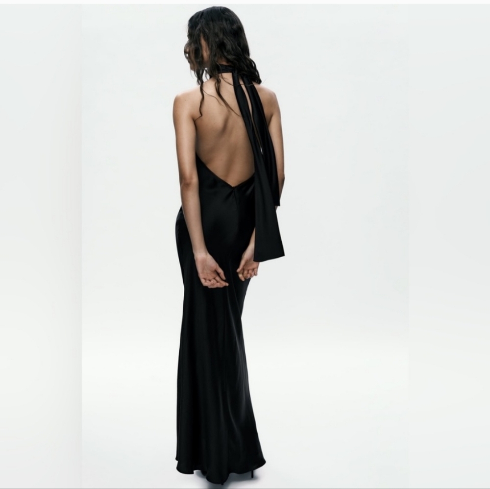 ZARA SATIN EFFECT HALTER DRESS - Picture 4 of 14